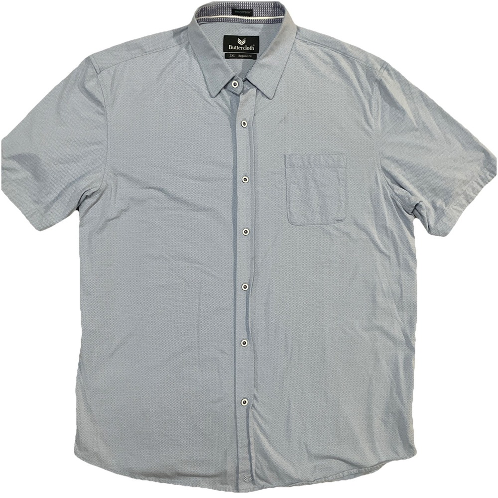 Buttercloth Shirt‎ Mens 2XL Blue Regular Fit Icy Cotton Short Sleeve Diamond